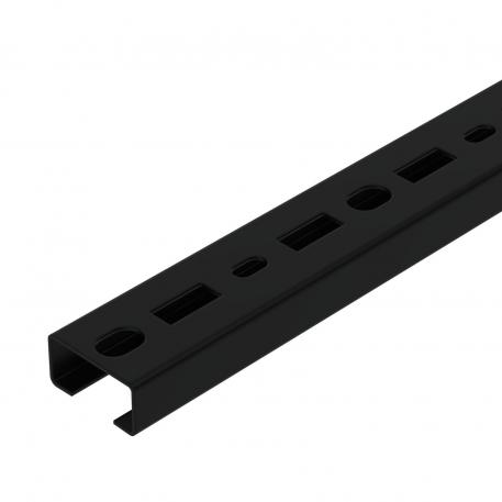 Profile rail, 17 mm slot, perforated, black 200 | 35 | 18 | 1,25 | teräs | PES135 - polyesteri | syvänmusta, RAL 9005
