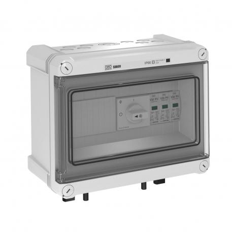 Aurinkosähkö, ylijännitesuoja tyyppi 2 MC4-pistokkeella ja erotuskytkimellä vaihtosuuntaajalle 1 MPP-säätimellä, 1000 V DC