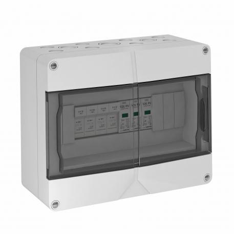 Aggregaatin kytkentärasia tyyppi 2, 4 sulakkeella 10 A 4 x 1 aurinkopaneelin kytkentään