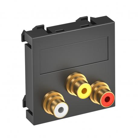 Audio-/video-RCA-liitin, 1 moduuli, suora, 1:1 adapteri, mustanharmaa suora |  | Cinch | mustanharmaa, RAL 7021
