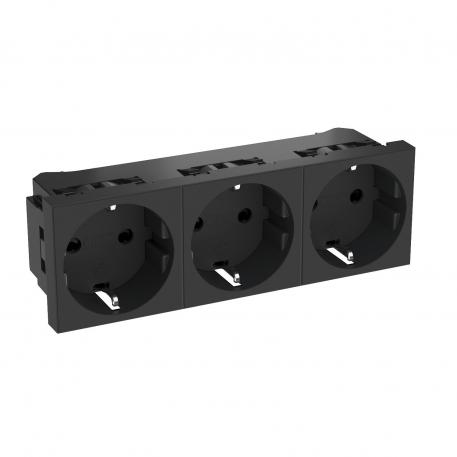0° socket, protective contact, triple 3 | Triple 0° | mustanharmaa, RAL 7021